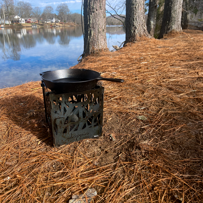 Preparing the skillet for cooking outdoors